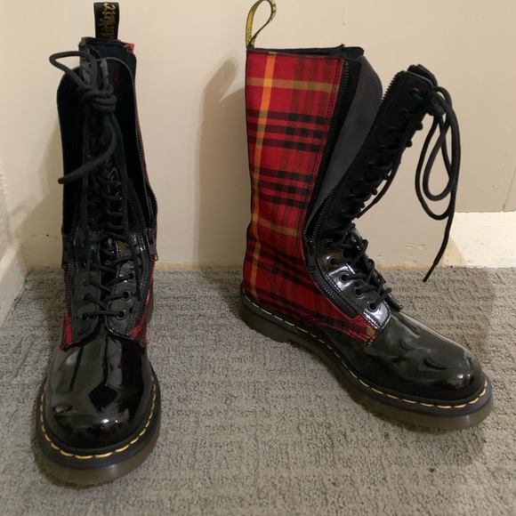 Shoes - Dr Martens Red Plaid with patent leather